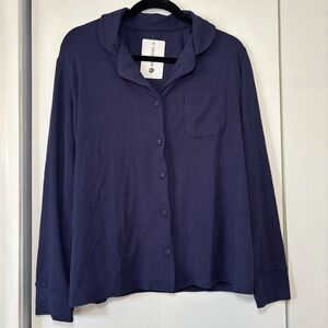 Anotherchill Women’s Navy Button-Down Shirt Modal Long Sleeve Pocket Top M NWT